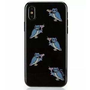 Coach iPhone X & XS Glittery Black Case Blue Owl Cocktail Party NWT